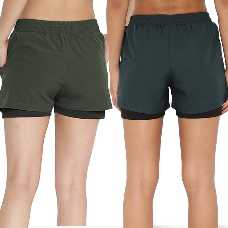 Image of CHKOKKO Double Layered Sports Combo Gym Workout Running Shorts for Women