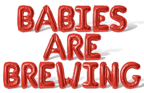 Letter Balloons - BABIES ARE BREWING 16" Inch Alphabet Letters Foil Mylar Balloon Twins Baby Shower or Birth Announcement Balloon Banner (Red)