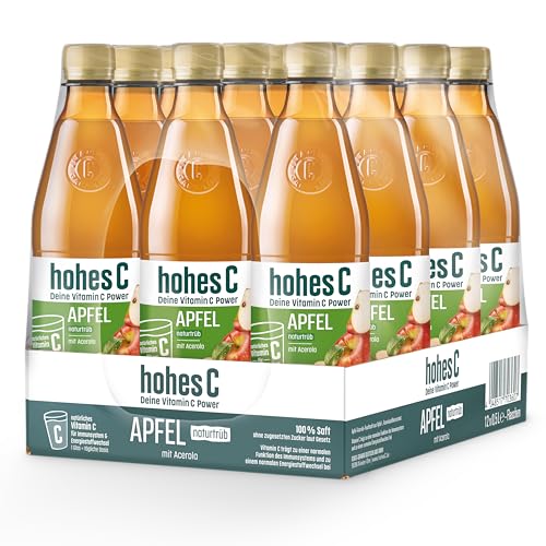hohes C Apfel naturtrüb (12 x 0,5l), 100% Saft, Apfelsaft, Vitamin C, ohne Zuckerzusatz laut Gesetz, vegan