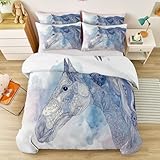 Bettwäsche Exquisit Zentangle Tier Pferd 3teilig Weiß - Mikrofaser Bettbezug Set 200 x 200 cm + 2 Kissenbezug, Wendebettwäsche Bettwäsche mit Reißveschluss