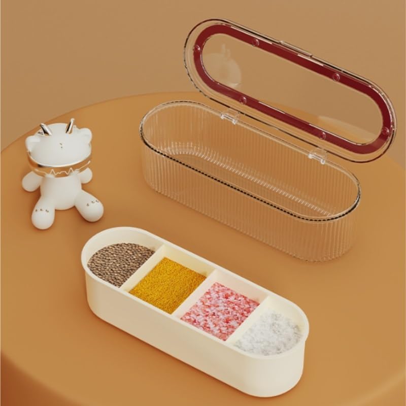 Four Compartment Household Kitchen Countertop Seasoning Storage Box with Spoon Included
