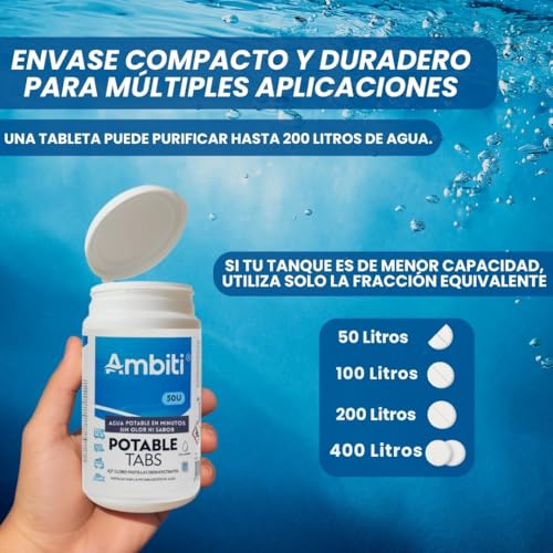 Miniatura 5 de Ambiti Pastillas Potabilizadoras De Agua Purificador De Agua Para Autocaravanas, Barcos Y Camper En Depósitos De Agua Potable 1 Pastilla Purifica 200 Litros Sin Olor Ni Sabor 50 Unidades