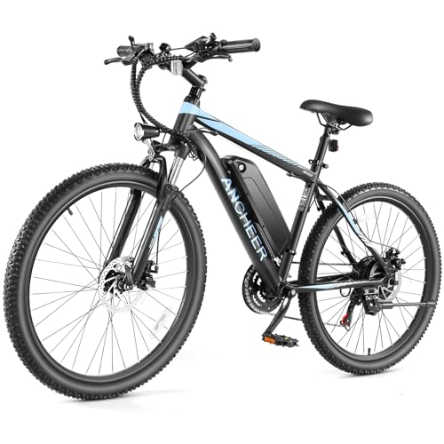 ANCHEER 26" Electric Bike for Adults, Peak 750W Ebike, 20/22MPH Electric Bicycle with 48V 374Wh / 48V 499Wh Battery(3H Fast Charge), LCD Display, Front Suspension, UL2849 Compliant, Blue Sunshine