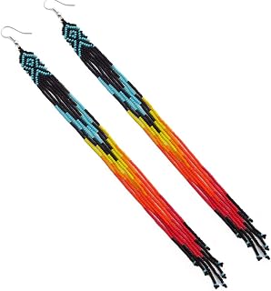 BeadsCorner Handmade Tribal Extra Long Beaded Statement Earrings - 7.5" Bohemian Drop Dangle Jewelry