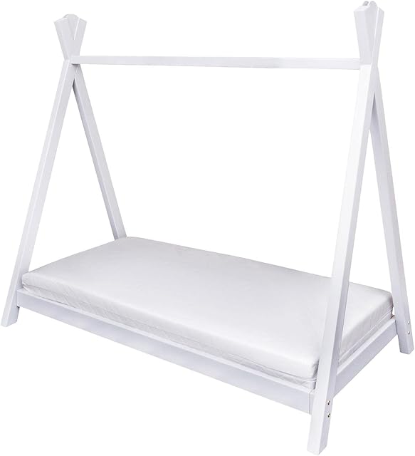 Price Right Home Wooden Teepee Toddler Bed White Plus Fibre Mattress - Children