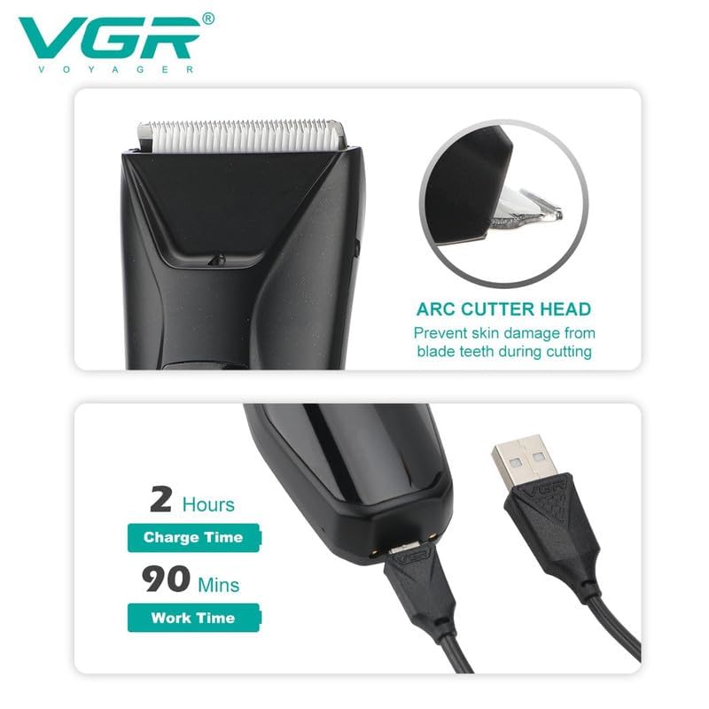 VGR V-938 Trimmer charging via USB cable and showing charge time