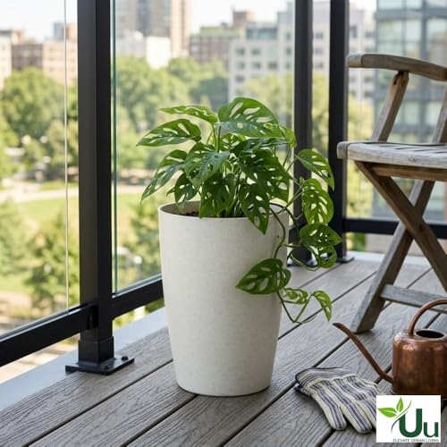 Image of Urban Upvan 8 Inch Tower Pot with Tray (White) with Vermicompost | Large Round Flower Pot | Durable Lightweight Plastic Planter for Indoor Outdoor Plants, Balcony & Garden, (Pack of 2)