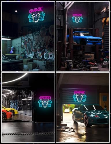 Image of Garage Neon Sign for Wall Decor, Skull Car Service LED Light Neon Signs with USB Dimmable Powered for Auto Repair Shop, Workshop Gift for Father(White Skull)