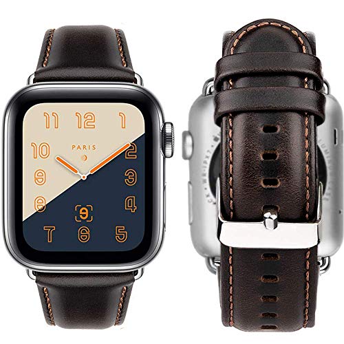 🛒 Crazy Deals MroTech Leather Coffee Band Compatible for Apple Watch 42mm 44mm 45mm Genuine Leather Replacement Strap Compatible for iWatch Series 7 Series 6/SE 5 4 44 mm and 42 mm Series 3 2 1 Coffee Bracelet
