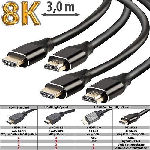 auvisio Monitorkabel: 2er-Set High-Speed-HDMI-2.1-Kabel, 8K, 3D, HDR, eARC, 48 Gbit/s, 3 m (Netzwerkkabel)