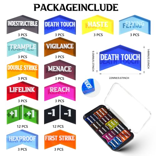 60 STÜCK MTG-Schlüsselwort-Zähler Buff Fähigkeiten Zähler-Token mit Box für Magic The Gathering, MTG, TCG, Kartenspiel-Zubehör (mehrfarbig, 60)