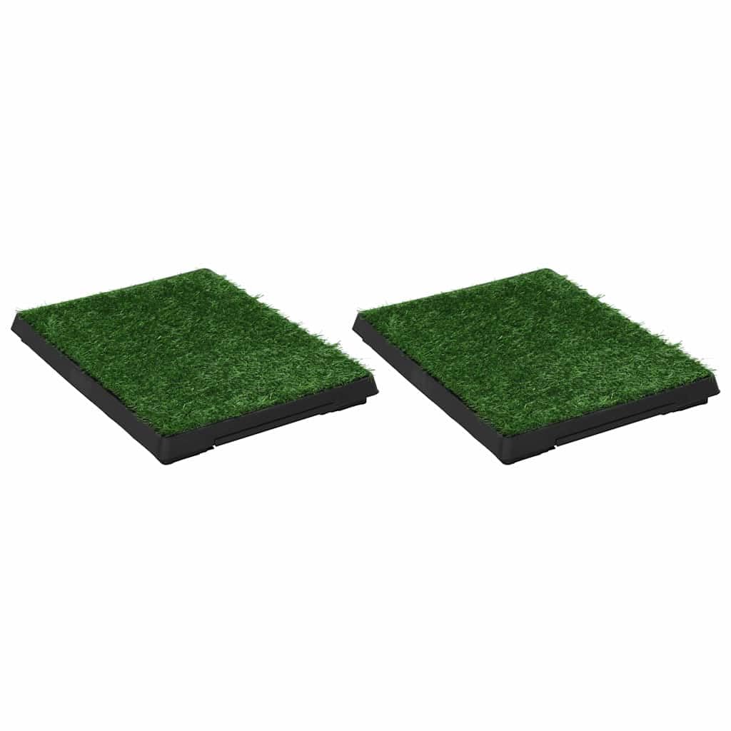 vidaXL 2x Pet Toilets Dog Toilet Indoor Outdoor Dog Potty System Portable Toilet Dog Potty Pad with Tray and Faux Turf Green 63x50x7 cm WC