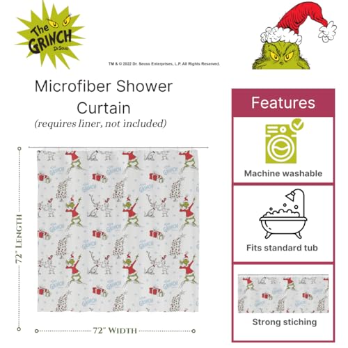 Image of Grinch Holiday Christmas Bath Microfiber Shower Curtain, 72x72, (Officially Licensed Product) by Franco