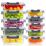 YASHE Glass Containers with Lids, 10 Pack Thick & Durable Food Containers - Stackable Airtight Glass Meal Prep Containers, BPA-Free Food Storage for Microwave, Oven, Freezer and Dishwasher