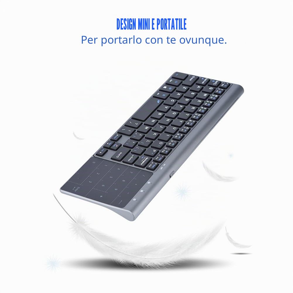 Tastiera senza fili 2.4Ghz, Mini Tastiera tascabile con touchpad sensibile 1200 DPI, Tastiera senza fili, Sottile per PC/Laptop/TV Box