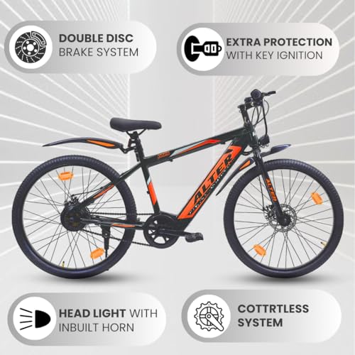 Image of Alter 26 inch 002S Model Electric Cycle with 36V 250W BLDC HUB Motor with Waterproof Connector | Lithium ION Battery in Frame | 95% PREASSEMBLED with Charger (5.2AH, Orange)