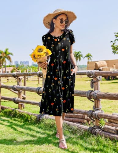 Image of Zeagoo Womens Summer Dresses Casual Aline Midi Dress Short Sleeve Floral Tshirt Dress Flowy Beach Sundresses with Pockets