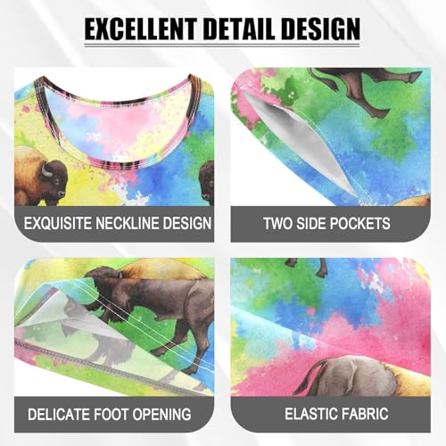 Pajama Short Sets Colorful Bison Abstract Soft Cotton Summer Sleepwear 2 Piece PJS Size 5-14T3