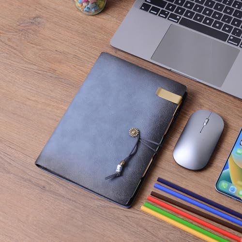 Wonderpool A5 Carnet de notes en papier doublé en cuir et stylo - Reliure à 6 anneaux rechargeable Écriture en spirale pour le travail de voyage au bureau (a-Bleu brume, A5) – vue 4