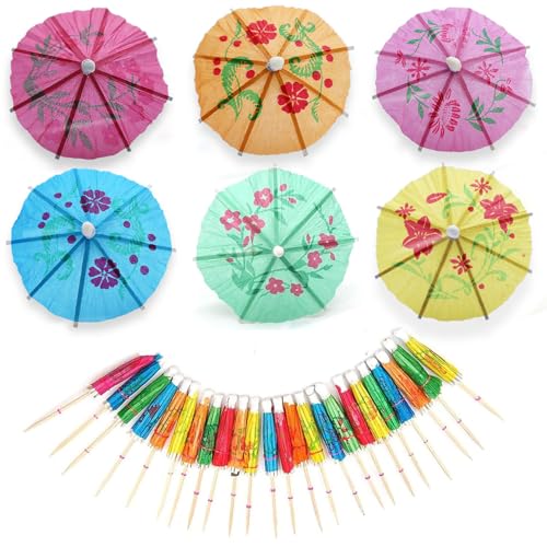 20 Pack of Cocktail Umbrellas, Beach Party Paper and Bamboo 