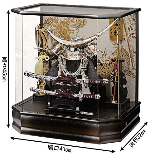 人形屋ホンポ 五月人形 伊達政宗 コンパクト 兜ケース飾り 兜飾り 藤翁作 六角大輝 アクリルケース オルゴール付 h085-fn-165-744