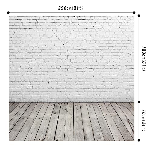 8'X8' White Brick Wall With Gray Wooden Floor Photography Backdrop Vinyl Background For Pictures D-2504 #TOP1
