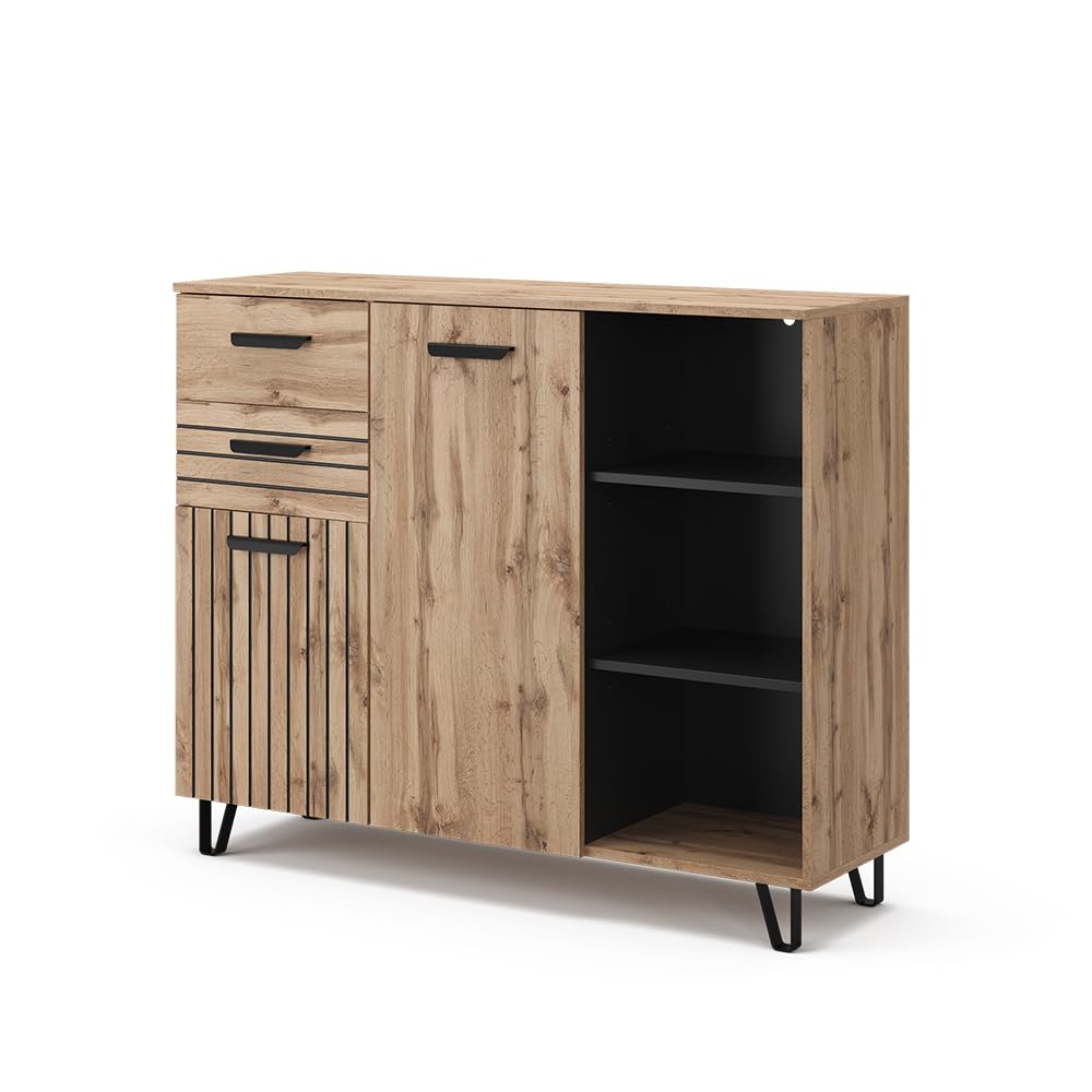 Vicco Cassettiera per camera da letto Amber, Marrone, 38 x 100 cm con 2 cassetti e 2 ante, con vano portaoggetti per spazio aggiuntivo