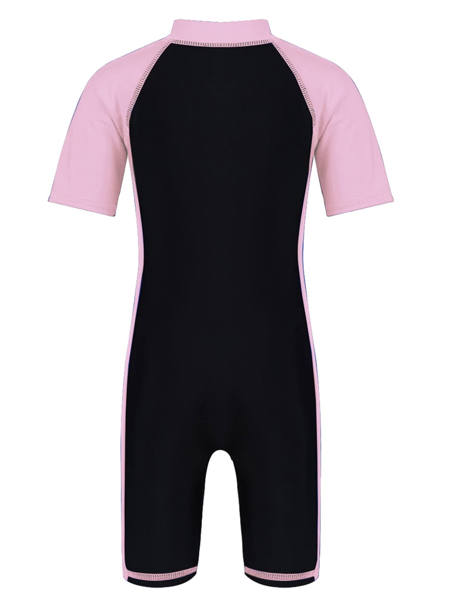 TTAO Kids Boys Girls One Piece Short Sleeves Zippered Rash Guard Shorty Wetsuit Swimsuit Bathing Suit Pink&Black 14 Years