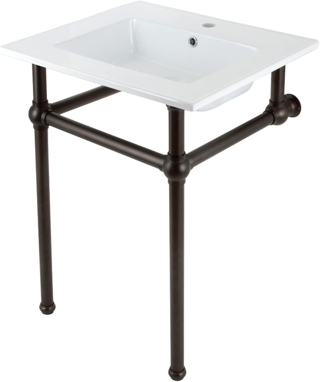 Kingston Brass KVBH252275 Addington 25-Inch Console Sink with Brass Legs (Single Faucet Hole) in White/Oil Rubbed Bronze