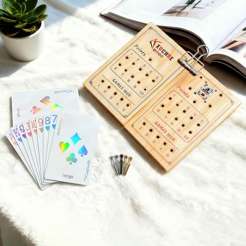 Juglok Euchre Score Keeper Box Portable Family Game Night Set with Holographic Euchre Cards Metal Pegs & Storage Bag Beginner-Friendly for Travel & Home