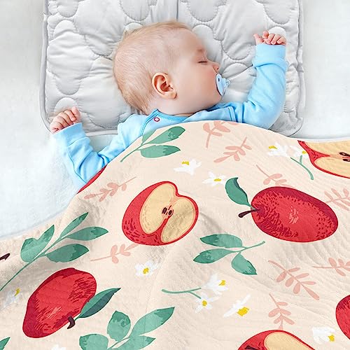 Image of Swaddle Blanket for Apples with Leaves Baby Receiving Blanket Muslin Baby Swaddles Soft Cotton Breathable Nursery Blankets for Unisex Boys and Girls 30x40 Inch