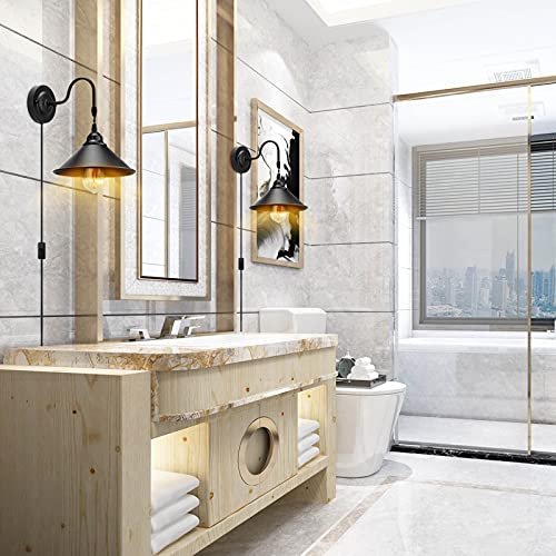 Yxth Plug In Wall Sconces, Vintage Plug In Wall Lamp Set Of 2 With On/Off Switch, Metal Black Industrial Wall Mounted Light Fixture For Bedside Bedroom Indoor Doorway (Gooseneck Wall Lamp) #TOP5