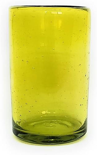 Miniatura 3 de MexHandcraft Juego de 6 vasos de 14 onzas, color amarillo sólido, cristalería mexicana hecha a mano, vidrio reciclado, sin plomo ni toxinas (beber)