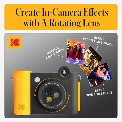 Image of Kodak Smile+ 2-in-1 Digital Instant Print Camera & Photo Printer Gift Bundle + Case + Zink 2x3 Sticky Back Photo Paper 20pk + Album + Sticker Sets + Sticker Frames + Hanging Frames + Markers - Black