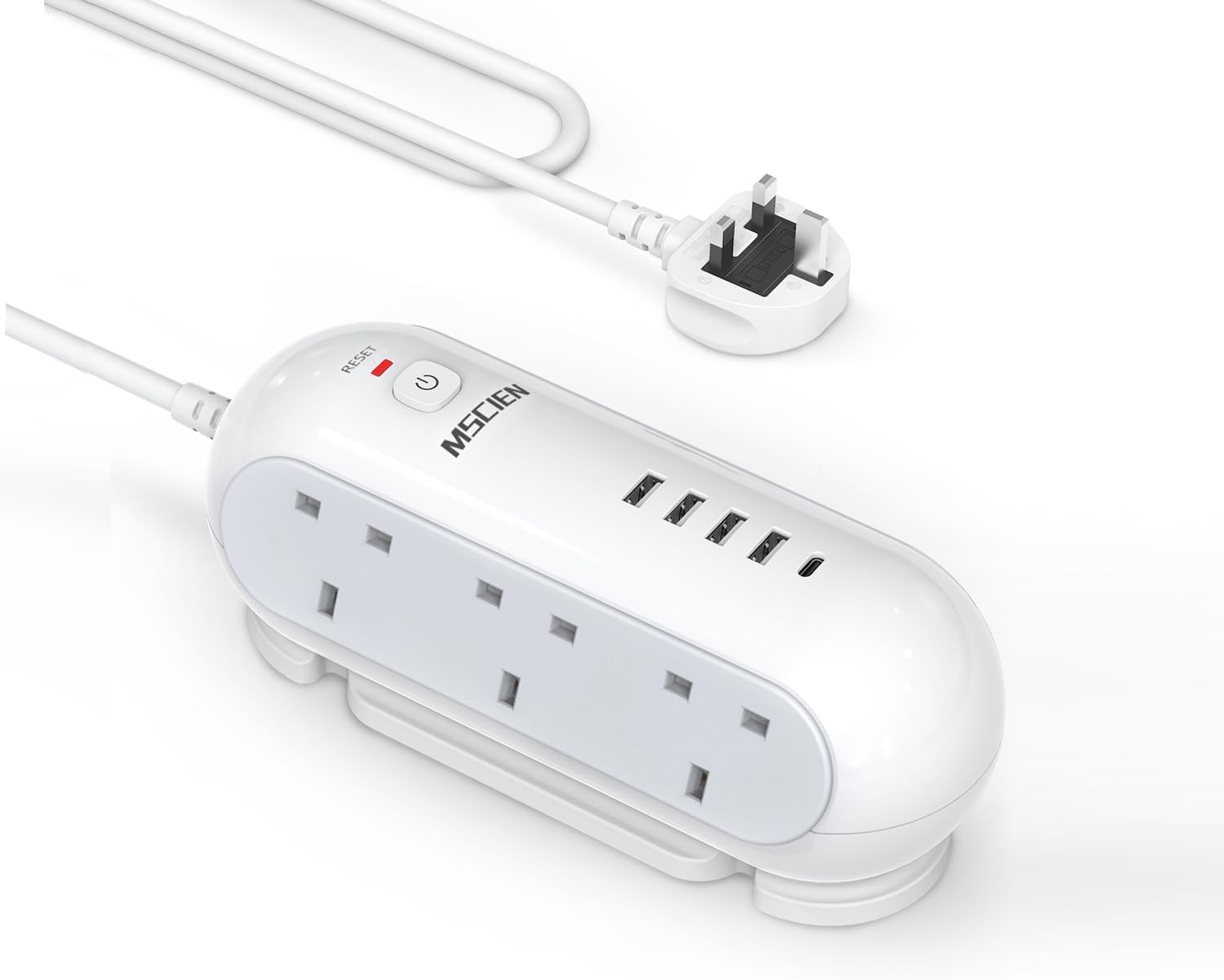 Mscien Extension Lead with USB Slots, 6 Way Sockets 5 USB(1 USB- C and 4 USB-A Port) with 1.8 Metres Extension cord, 3250W Overload Protection, Security Surge Protection Plug Extension Socket