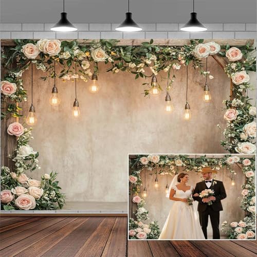 10x8ft Country Wedding Valentines Day Photography Backdrop Floral Roses Farmhouse