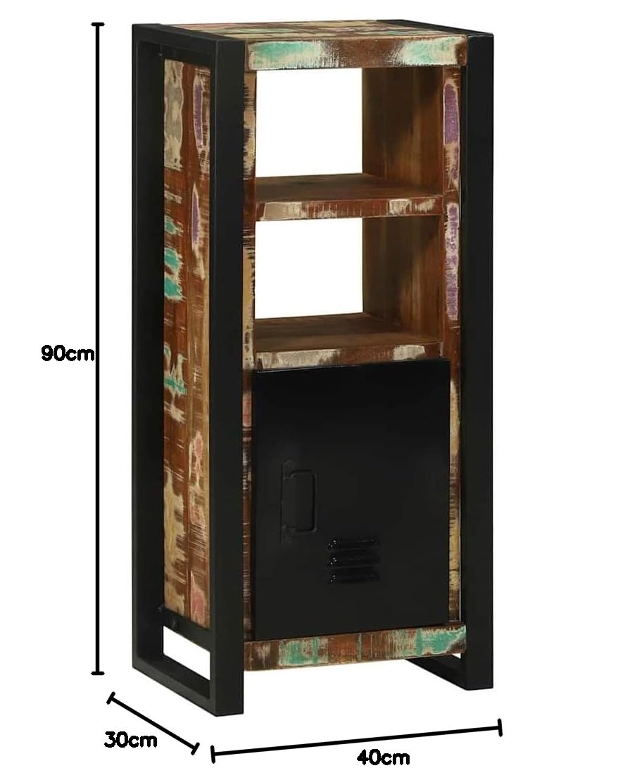 Armoire de salle de bain, marron, 40 x 30 x 90 cm, en bois massif recyclé, étroite, petite, avec étagère, design moderne et durable, pour salle de bain, cuisine, couloir