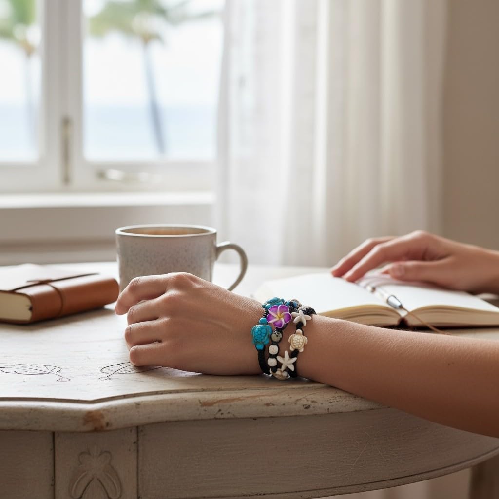 LAVIP Bracelets Anklet for Women Hawaiian Plumeria Flower Turtle Hemp Bracelet - Image 3