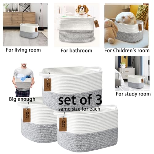 Image of COMFY-HOMI 3Pack Small Woven Cotton Rope Basket for Organizing, Gift Baskets for Handles, Empty Gift Baskets, Medium Rope Basket|13.5 inch x 11 inch x 9.5 inch home decor for Living Room, Bathroom