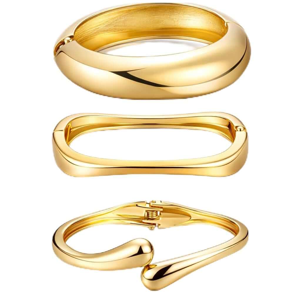 Chunky Gold Bangle Bracelets for Women, Dainty 14k Gold Plated Big Stackable Bangles Set, Trendy Statement Cuff Bracelet Stack Summer Beach Jewelry Gifts