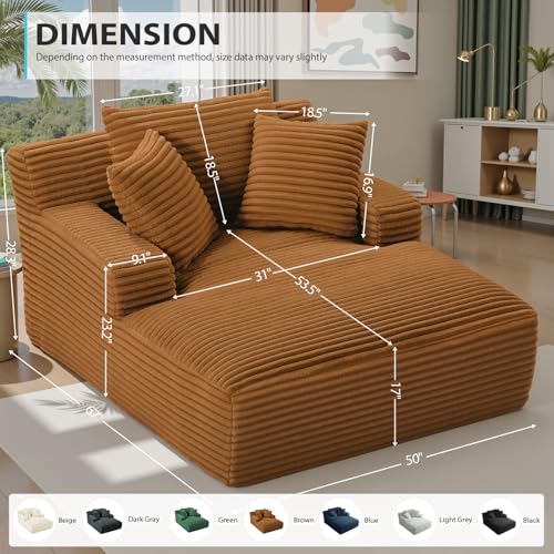 Image of 67 Inch Chaise Lounge Chair Indoor, Oversized Corduroy Upholstered Boneless Sofa Bed, Deep Seat Sleeper Couch Reading Chairs, Cloud Sofas Couches for Living Room, No Assembly Required (Orange)