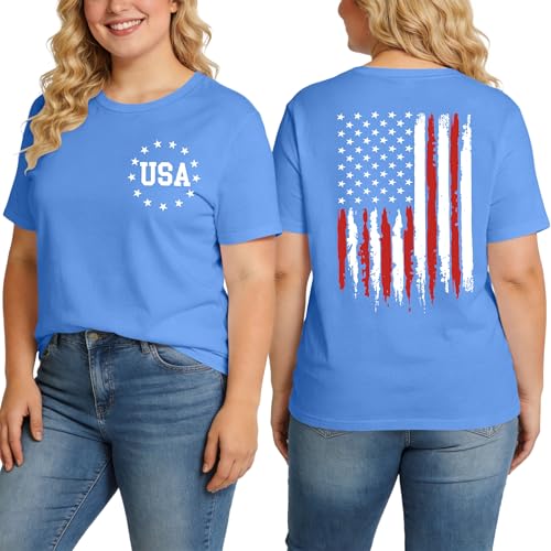 Image of Ithalt Patriotic Plus Size Shirts for Women 250th Anniversary USA Shirts American Flag Tshirt USA Short Sleeve Tops