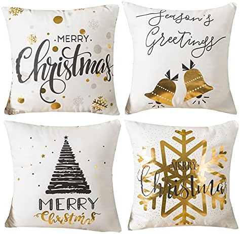 Black and Gold Cushion Covers Pack of 4 Geometric Pillow Cases Square Decorative Throw Pillow Covers for Sofa Couch Outdoor 45x45 cm