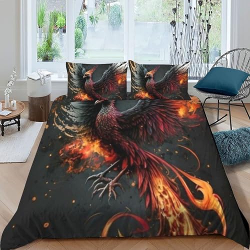 Ensemble d'impression 3D Feu Le Phoenix Super King 260x220cm avec 2 taies