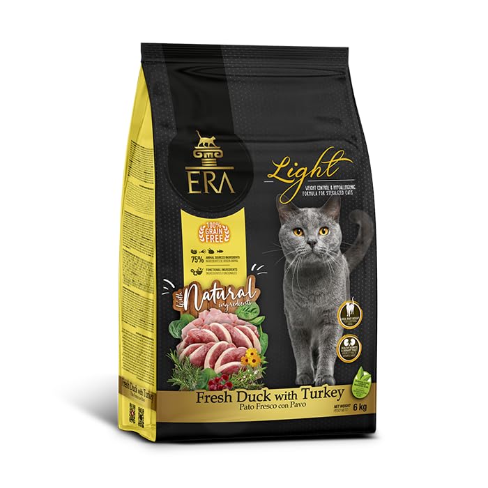 ERA Grain Free Pato y Pavo - Pienso para Gatos Esterilizados Light, Sin Cereales, Control de Peso, Rico en Proteínas y Fórmula Hipoalergénica, 6 kg