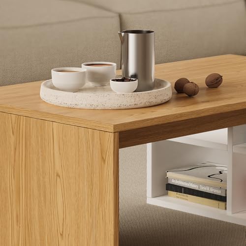 Vicco Tavolino Da Salotto Bianco/Quercia 90 X 50 Cm Con 4 Scomparti Aperti - 4