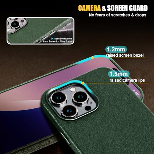 Image of Genuine Leather Case for iPhone 14 Pro Max Compatible with Magsafe Green