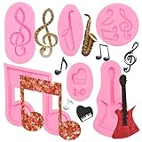 Musical Note Silicone Molds 6 Pcs, Music Theme Fondant Molds, Guitar Mini Musical Instruments Saxophone Piano Violin Candy Mold for Cake Decoration Cupcake Topper Polymer Clay Crafts Epoxy Phonetic