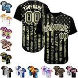 Custom Camo Baseball Jerseys Retro America Flag Softball Jerseys Army Green Baseball Active Shirts Personalized Baseball Buttn Down Shirts Team Baseball Jersey Embroidered Team Name and Numbers