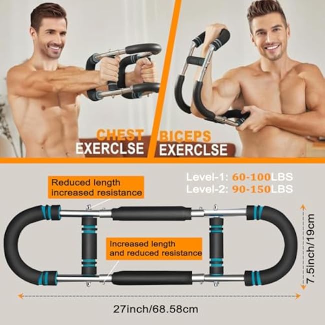 Twister Arm Trainer - Adjustable Forearm Strengthener, Arm Exercise Equipment, Chest Workout Equipment, Portable Spring Resistance for Home Workout Equipment (Blue)